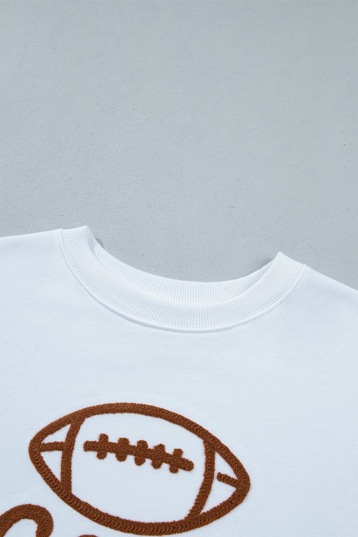 White Embroidered Game Day Crewneck