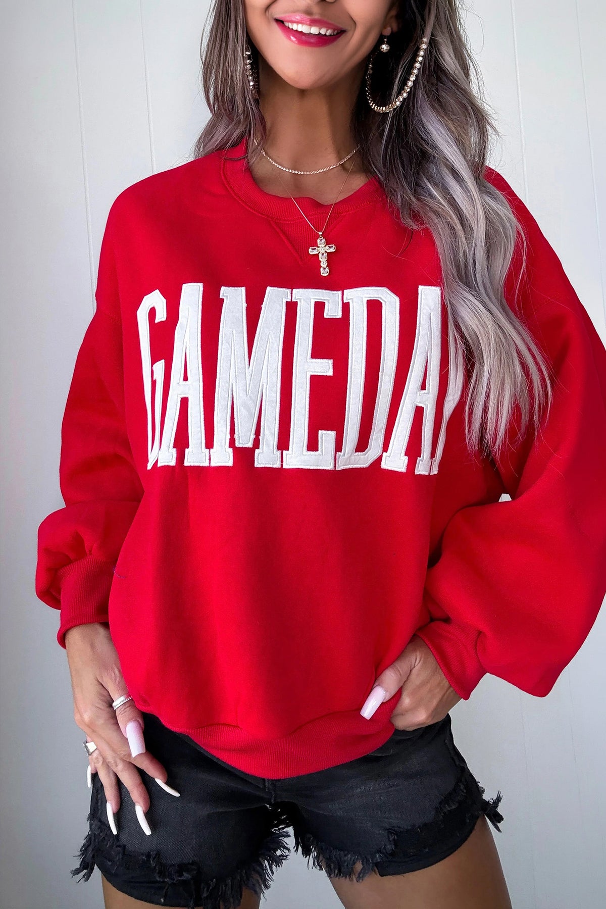 Fiery Red GAMEDAY Embroidered Sweatshirt